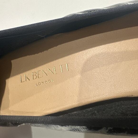 LK Bennett Tilly Black Crinkled Patent Leather Pointed Ballerina Flats, Size 40 - Picture 4 of 9